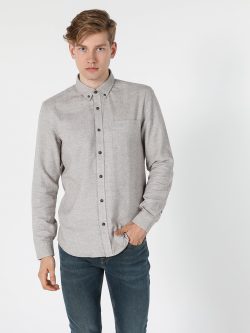 Slim Fit Erkek Beyaz Cepli Düz Uzun Kollu Gömlek