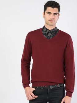 Regular Fit Bisiklet Yaka Erkek Bordo Kazak