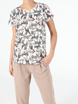 Regular Fit Bisiklet Yaka Örme Kadın Beyaz Kısa Kol Tişört