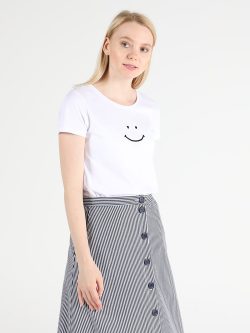 Regular Fit Bisiklet Yaka Örme Kadın Beyaz Kısa Kol Tişört