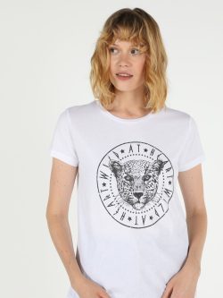 Regular Fit Bisiklet Yaka Örme Kadın Beyaz Kısa Kol Tişört