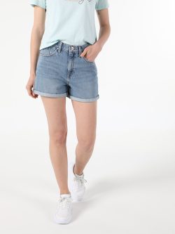 Yüksek Bel Kisa Regular Fit Mavi Kadın Jean Şort