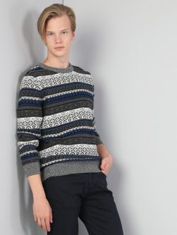 Slim Fit Bisiklet Yaka Erkek Antrasit Kazak