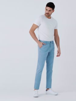 Slim Fit Orta Bel Düz Paça Erkek Açık Mavi Pantolon
