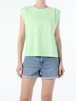 Regular Fit Bisiklet Yaka Örme Kadın Yeşil Kolsuz Tişört