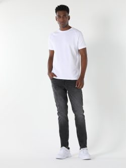 Regular Fit Bisiklet Yaka Örme Erkek Beyaz Kısa Kol Tişört