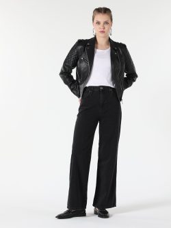 970 Berry Normal Kesim Yüksek Bel Kısa Düz Paça Kadın Gri Jean Pantolon