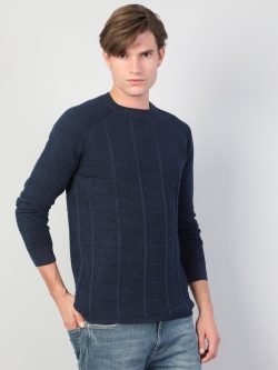 Slim Fit Bisiklet Yaka Erkek İndigo Kazak