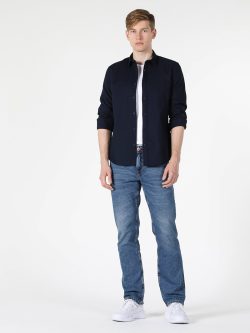 Slim Fit Erkek Lacivert Düz Uzun Kollu Gömlek