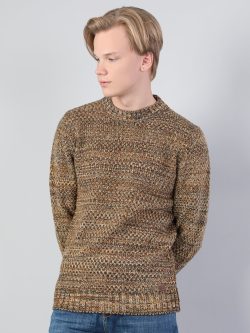 Regular Fit Bisiklet Yaka Erkek Kahverengi Kazak