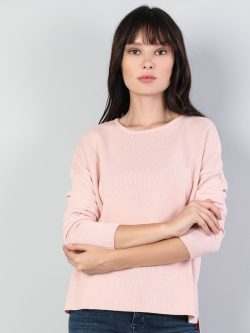 Regular Fit Bisiklet Yaka Kadın Pembe Kazak