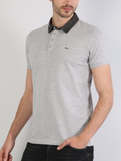 Slim Fit Polo Yaka Erkek Gri Polo Kısa Kol