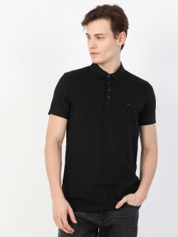Slim Fit Polo Yaka Erkek Siyah Polo Kısa Kol