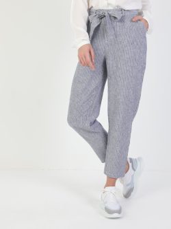 Regular Fit Orta Bel Düz Paça Kadın Mavi Pantolon