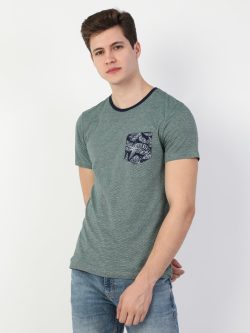 Regular Fit Bisiklet Yaka Örme Erkek Yeşil Kısa Kol Tişört