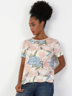 Regular Fit Bisiklet Yaka Örme Kadın Çok Renkli Kısa Kol Tişört