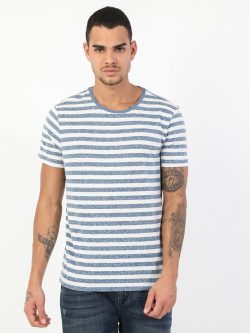 Regular Fit Bisiklet Yaka Örme Erkek Mavi Kısa Kol Tişört