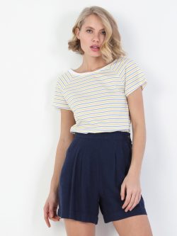 Regular Fit Bisiklet Yaka Örme Kadın Beyaz Kısa Kol Tişört