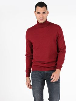 Slim Fit Balikci Erkek Kırmızı Kazak