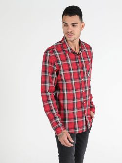 Regular Fit Shirt Neck Erkek Kırmızı Uzun Kol Gömlek