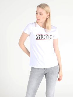 Regular Fit Bisiklet Yaka Örme Kadın Beyaz Kısa Kol Tişört