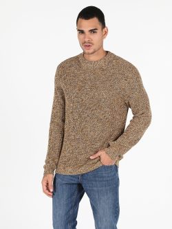 Regular Fit Bisiklet Yaka Erkek Safran Kazak