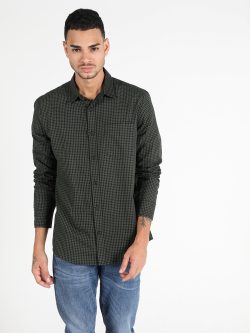 Regular Fit Shirt Neck Erkek Haki Uzun Kol Gömlek