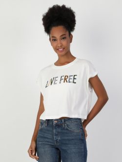 Regular Fit Bisiklet Yaka Örme Kadın Beyaz Kısa Kol Tişört