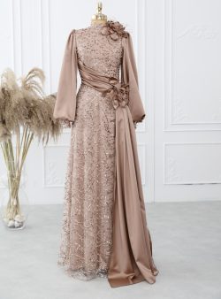 Tesettür Abiye Elbise Gizem Kış Gold