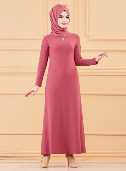 Tesettür Elbise Tofisa Gül Kurusu