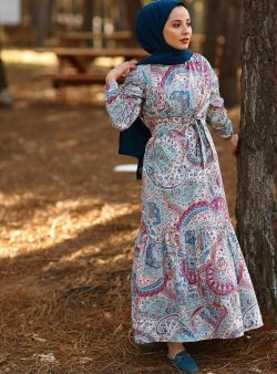 Tesettür Elbise Ceylan Otantik Mavi / Derin Mavi / Bebe Mavisi