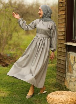 Tesettür Elbise Ceylan Otantik Gri