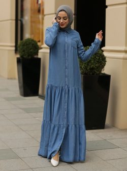 Tesettür Elbise Neways Koyu Mavi / Mavi / Lacivert