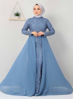 Tesettür Abiye Elbise MISSVALLE Bebe Mavisi