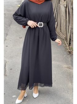 Tesettür Elbise MODAPİNHAN Siyah