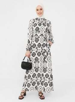 Tesettür Elbise Refka Siyah-Beyaz