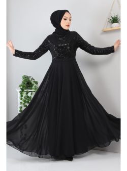 Tesettür Abiye Elbise MISSVALLE Siyah