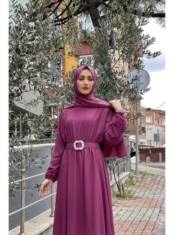 Tesettür Elbise MODAPİNHAN Gül Kurusu / Mor