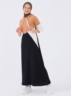 Tesettür Elbise Tofisa Siyah / Vizon