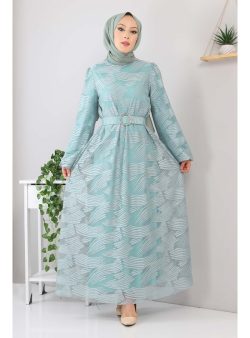 Tesettür Elbise MISSVALLE Mint Yeşili / Turkuaz