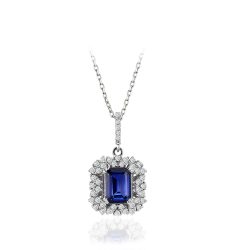 1.68 Karat Baget Pırlanta ve Safir Kolye