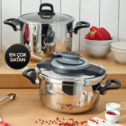 Emsan Montana İndüksiyon Tabanlı Düdüklü Tencere Seti Siyah Gri 4+6 Litre