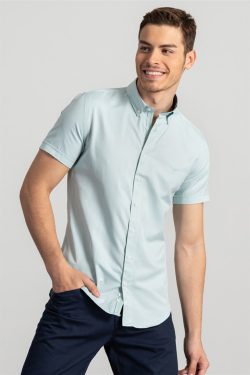 Slim Fit Dar Kesim Poplin Oxford Kısa Kol Erkek Gömlek