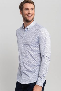 Süper Slim Fit Dar Kesim Likralı Desenli Erkek Gömlek