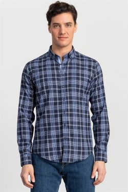 Slim Fit Dar Kesim Kareli Erkek Gömlek