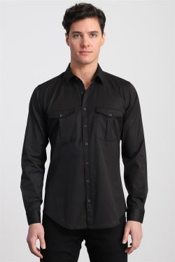 Slim Fit Dar Kesim Likralı Saten Erkek Gömlek