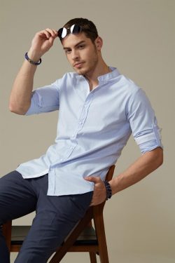 Slim Fit Dar Kesim Çizgili Spor Hakim Yaka Erkek Gömlek