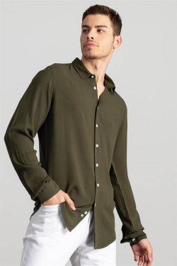 Slim Fit Dar Kesim Düz Viskon Erkek Gömlek