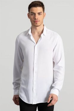 Slim Fit Dar Kesim Düz Viskon Erkek Gömlek
