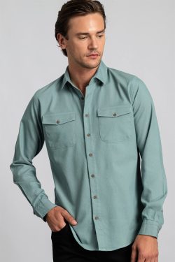 Slım Fit Çift Cep Kapaklı Düz Gabardin Gömlek